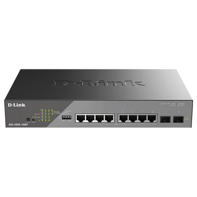 D-LINK Switch 8x1000Mbps(8xPOE) + 2xSFP Uplink Fémházas, Surveillance Menedzselhető Rackes 130 Watt POE, DSS-200G-10MP/E