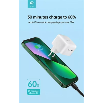 DEVIA GAN HÁLÓZATI TÖLTŐ ADAPTER 2XTYPE-C BEMENETTEL - 35W - EXTREME SPEEDSERIES PD 35W 2C QUICK CHARGER - WHITE