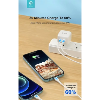 DEVIA GAN HÁLÓZATI TÖLTŐ ADAPTER 2XTYPE-C BEMENETTEL - 45W - EXTREME SPEEDSERIES PD 45W 2C QUICK CHARGER - WHITE