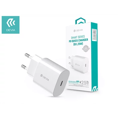 DEVIA HÁLÓZATI TÖLTŐ ADAPTER TYPE-C BEMENETTEL - 25W - SMART SERIES PD3.0 QUICK CHARGER - WHITE