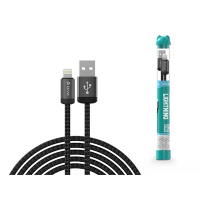 DEVIA ST101708 Gracious Tube USB/Lightning 1m-es fekete adat-és töltőkábel