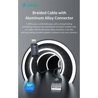 DEVIA ST108035 Gracious v2 12W USB/Lightning 1m -es fekete adat-és töltőkábel