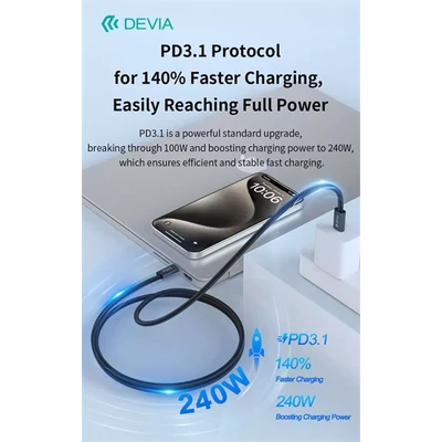 DEVIA ST108721 Extreme Speed PD 240W Type-C/Type-C 2m-es fekete adat-és töltőkábel