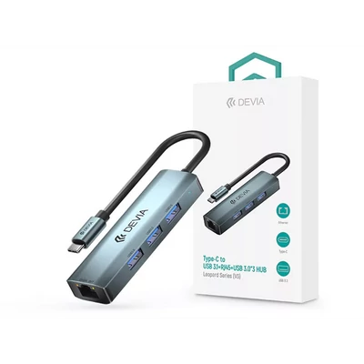 DEVIA ST387982 USB TYPE-C - USB 3.1 + RJ45 + 3XUSB 3.0 ELOSZTÓ/ADAPTER - LEOPARD SERIES 5 V3 HUB - SZÜRKE