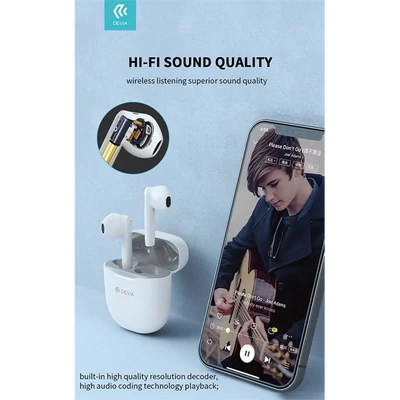 DEVIA TWS BLUETOOTH SZTEREÓ FÜLHALLGATÓ V5.0 + TÖLTŐTOK, FEKETE