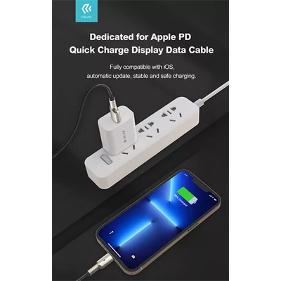 DEVIA USB - LIGHTNING ADAT- ÉS TÖLTŐKÁBEL 1,5 M-ES VEZETÉKKEL, 5V/2,1A, EZÜST/FEKETE