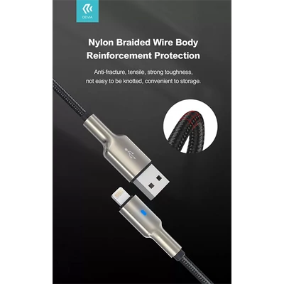 DEVIA USB - LIGHTNING ADAT- ÉS TÖLTŐKÁBEL 1,5 M-ES VEZETÉKKEL, 5V/2,1A, EZÜST/FEKETE