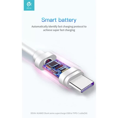 DEVIA USB - USB TYPE-C TÖLTŐ- ÉS ADATKÁBEL 1,5 M-ES VEZETÉKKEL - SHARK SUPERCHARGE USB TYPE-C - 5A - WHITE