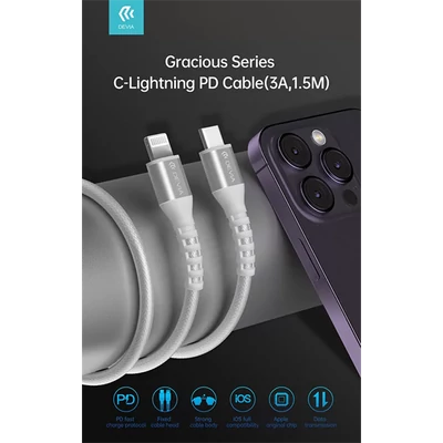 DEVIA USB TYPE-C - LIGHTNING ADAT- ÉS TÖLTŐKÁBEL 1,5 M-ES VEZETÉKKEL - WHITE