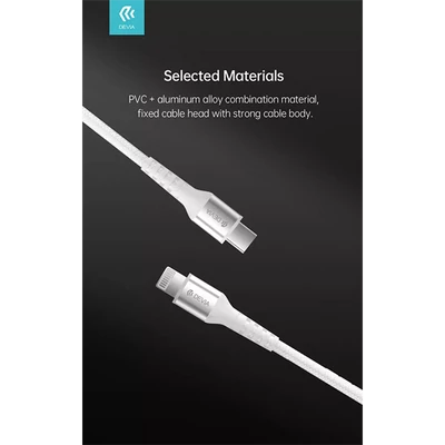 DEVIA USB TYPE-C - LIGHTNING ADAT- ÉS TÖLTŐKÁBEL 1,5 M-ES VEZETÉKKEL - WHITE