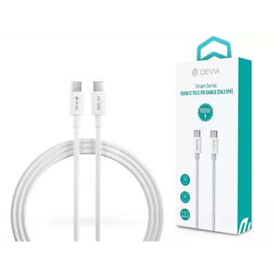 DEVIA USB TYPE-C - USB TYPE-C ADAT- ÉS TÖLTŐKÁBEL 1,5 M-ES VEZETÉKKEL - SMART SERIES 100W C TO C PD CABLE - 100W - FEHÉR