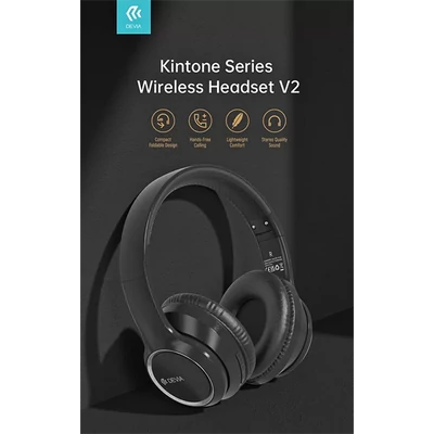DEVIA WIRELESS BLUETOOTH SZTEREÓ FEJHALLGATÓ BEÉPÍTETT MIKROFONNAL - KINTONE SERIES WIRELESS HEADPHONES V2 - FEKETE
