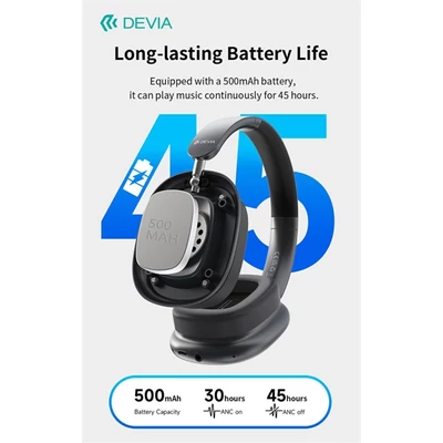 Devia EarBass Pro2 ANC Bluetooth sztereó fejhallgató beépített mikrofonnal - szürke