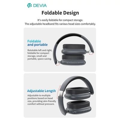 Devia EarBass Pro2 ANC Bluetooth sztereó fejhallgató beépített mikrofonnal - szürke
