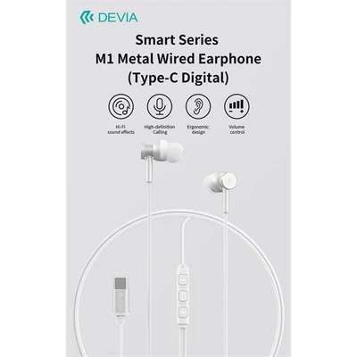 Devia Smart Series M1 Metal In-Ear sztereó fülhallgató - Type-C - ezüst