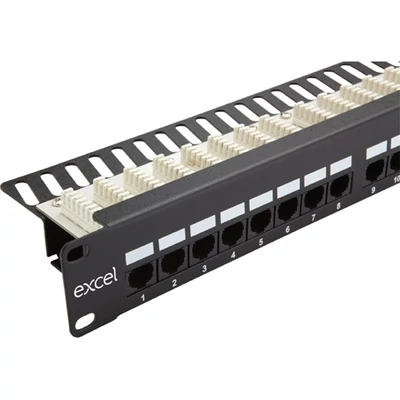 EXCEL Patch Panel Cat.6 UTP 24 portos 1U, fekete - felül szerelhető