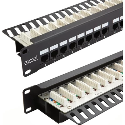 EXCEL Patch Panel Cat.6 UTP 24 portos 1U, fekete - felül szerelhető
