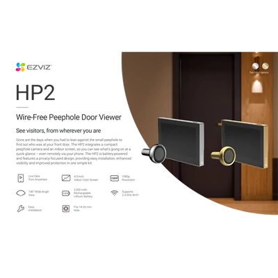 EZVIZ HP2 vezeték nélüli kukucskáló beltéri képernyővel, élő képpel, 4,3 színes képernyő, 1080p, 146° látószög, 2200 mAh