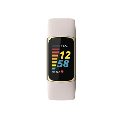 FITBIT Charge 5 Aktivitásmérő fitnesz karkötő (Lunar White / Soft Gold Stainless Steel)