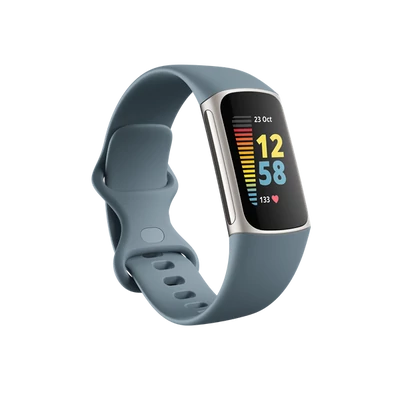 FITBIT Charge 5 Aktivitásmérő fitnesz karkötő (Steel Blue / Platinum Stainless Steel)