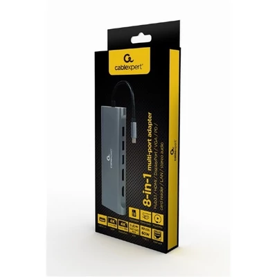 GEMBIRD USB Type-C 8-in-1 Multi-Port Adapter Space Grey