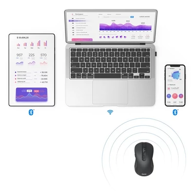 HAMA 00182617, VEZ. NÉLKÜLI OPTIKAI EGÉR "MW-650",MULTI-DEVICE (BT+ 2,4GHZ), fekete