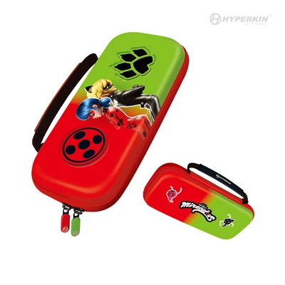 HYPERKIN Miraculous EVA Nintendo Switch/Switch OLED/Switch "K.bogár és F.macska" erősített utazótok, Piros & Zöld