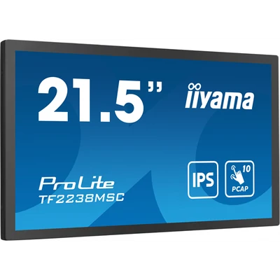 IIYAMA touch IPS monitor 21.5" TF2238MSC-B1, 1920x1080, 16:9, 525cd/m2, 5ms, DP/HDMI//USB, hangszóró,  open frame