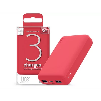 JUICE UNIVERZÁLIS HORDOZHATÓ, ASZTALI AKKUMULÁTOR TÖLTŐ - ECO 3 POWER BANK - 2XUSB +TYPE-C - 10.000 MAH - PIROS