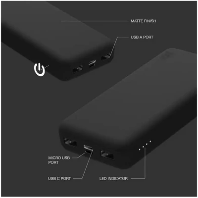 JUICE UNIVERZÁLIS HORDOZHATÓ, ASZTALI AKKUMULÁTOR TÖLTŐ - ECO MAX POWER BANK - 2XUSB +TYPE-C - 20.000 MAH - FEKETE