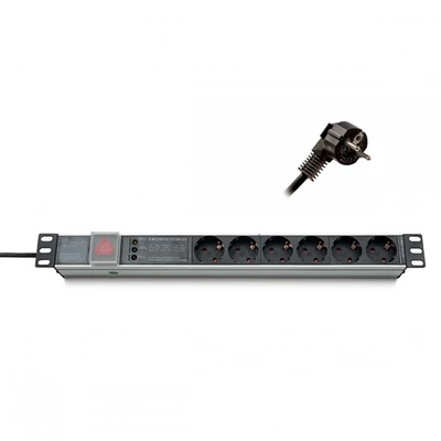 KELINE Elosztópanel 19" 9x250V, kontrol LED visszajelzővel 1U, 2,3m C14 csatlakozóval