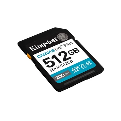 KINGSTON Memóriakártya SDXC 512GB Canvas Go Plus Gen4 200R C10 UHS-I U3 V30