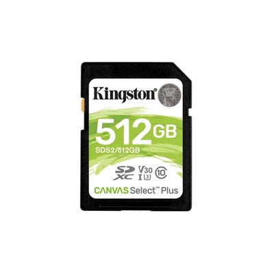 KINGSTON Memóriakártya SDXC 512GB Canvas Select Plus 100R C10 UHS-I U3 V30