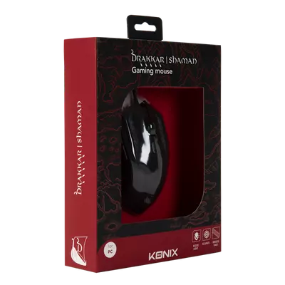 KONIX - DRAKKAR PC Shaman Egér Vezetékes Gaming 2000DPI, Fekete-Piros