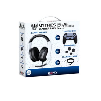 KONIX - MYTHICS PS5 Kezdő csomag (Fejhallgató + Skin +Thumb Grips + Töltő kábel), Fekete