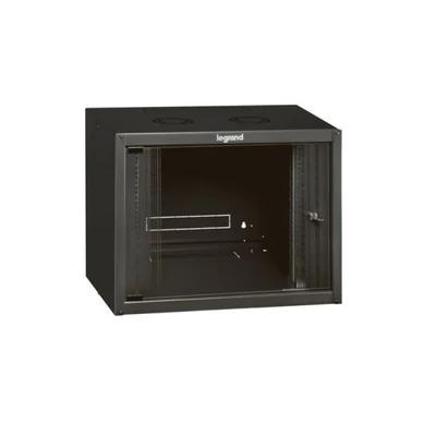LEGRAND fali rack szekrény 19` 9U MAG: 494 SZÉL: 600 MÉLY: 450 antracit egyrészes üvegajtós készre szerelt MAX: 27 kg L