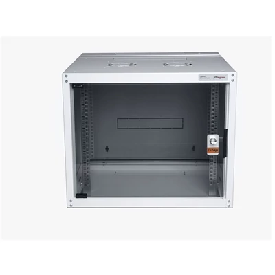 LEGRAND hálózati rack szekrény, 19`  9U SZÉL: 600 MÉLY: 600 MAG: 495 szürke egyrészes, üvegajtós készre szerelt MAX: 65
