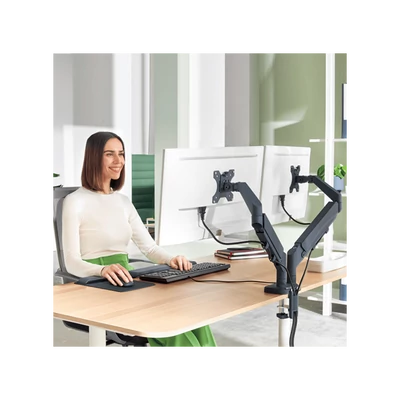 LEITZ, Ergo Dual helytakarékos monitorkar, két monitorhoz, sötétszürke