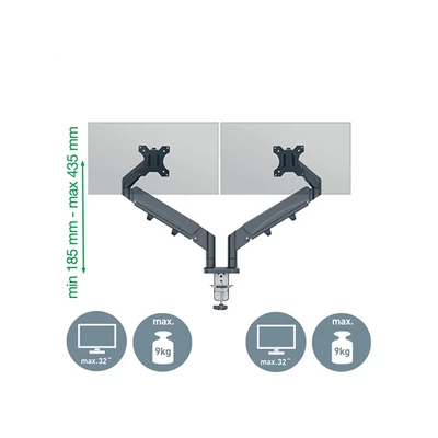 LEITZ, Ergo Dual helytakarékos monitorkar, két monitorhoz, sötétszürke