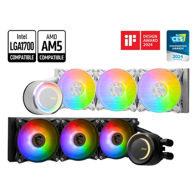 MSI CPU hűtő Coreliquid E360 2xARGB (vízhűtés), Univerzális, Fehér