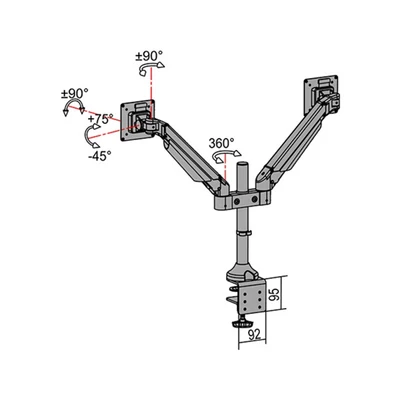 MULTIBRACKETS 2 karos asztali konzol, M VESA Gas Lift Arm Dual Silver (15-32", max.VESA: 100x100 mm, 10 kg)