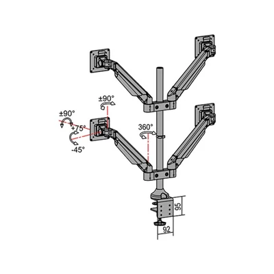 MULTIBRACKETS 4 karos asztali konzol, M VESA Gas Lift Arm Quad White (15-32", max.VESA: 100x100 mm, 10 kg)