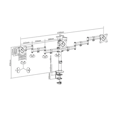 MULTIBRACKETS Asztali konzol (3 képernyős rögzítőkar), M Deskmount Basic Triple (15-27", max.VESA: 100x100 mm, 8 kg)