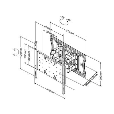MULTIBRACKETS Fali konzol, M VESA Super Slim Tilt & Turn Plus (32-65", max.VESA: 400x400 mm, 40 kg)