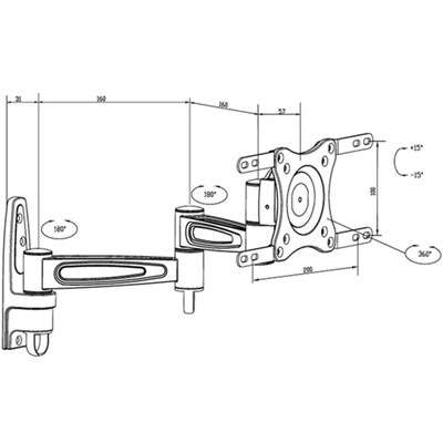 MULTIBRACKETS Fali konzol, M VESA Flexarm 360 III Black 75 100 200 (15-32", max.VESA: 200x200 mm, 15 kg)
