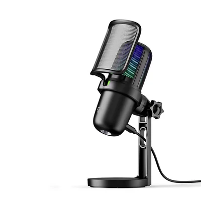 NEDIS GSMIC210BK RGB streaming asztali mikrofon, Használható: Asztali / Notebook, USB Type-A,  Be/Ki kapcsoló, szűrő