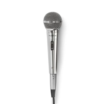 Nedis MPWD45GY dinamikus mikrofon, levehető kábel 5m, 80 Hz - 13 kHz 600 Ohm -72 dB Be/Ki kapcs.fém ezüst
