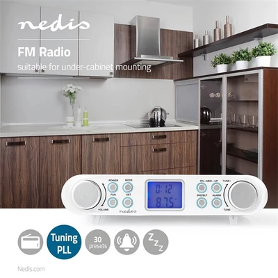 Nedis RDFM4000WT retro FM konyhai rádió, LCDkijelzés, ébresztő funkció, stopper óra, konyhaszekrényre, polcra szerelhető