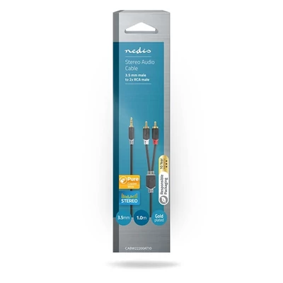 Nedis CABW22200AT10 sztereo audió kábel 3,5mm sztereo jack - 2x RCA,  Aranyozott,  1 m