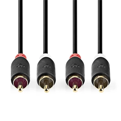 Nedis CABW24200AT05 sztereo audió kábel 2x RCA férfi,  2x RCA férfi, Aranyozott,  0,50 m , kerek,  Antracit